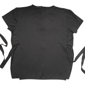 Ellery Black Short Sleeve Top Side opening with Straps Drawstrings Size 10 Artsy